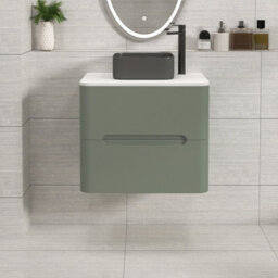 Royal Bathrooms Venice 600mm Sage Green Wall Mounted Bathroom Countertop Vanity Unit 2 Drawer With Art Square Basin - thumbnail 1