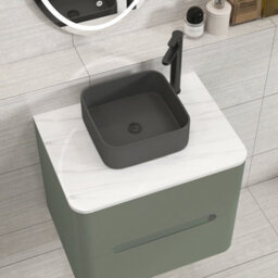 Royal Bathrooms Venice 600mm Sage Green Wall Mounted Bathroom Countertop Vanity Unit 2 Drawer With Art Square Basin - thumbnail 6