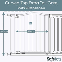 Safetots Extra Tall Curved Top Safety Gate, 171Cm - 180Cm, Matt White, Extra Tall 100Cm In Height, Pressure Fit Stair Gate - thumbnail 3