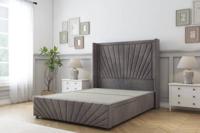 "Sloomy Rutherford Slate Naples Divan Bedno Drawers - 54"" Wingback Headboard & 12""footboard 3' Single" - image 1