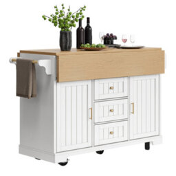 Abrihome Extendable Kitchen Trolley On Casters, 2-Sided Extension, Towel Rail & Spice Rack, 2 Doors, 3 Drawers, White, 120X40(80)X95Cm - thumbnail 7