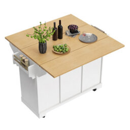 Abrihome Extendable Kitchen Trolley On Casters, 2-Sided Extension, Towel Rail & Spice Rack, 2 Doors, 3 Drawers, White, 120X40(80)X95Cm - thumbnail 8