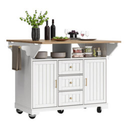Abrihome Extendable Kitchen Trolley On Casters, 2-Sided Extension, Towel Rail & Spice Rack, 2 Doors, 3 Drawers, White, 120X40(80)X95Cm - thumbnail 9