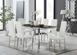 Furniturebox Enna Black Glass Extending Dining Table And 6 White Milan Chairs