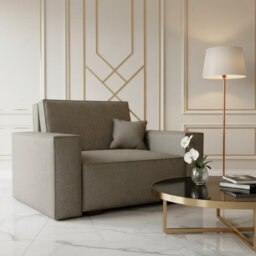 Upholstered Living Room Armchair Bed With Sleeping Function And Storage Wooden Legs 123X88X102Cm 80X196Cm Beige - thumbnail 3