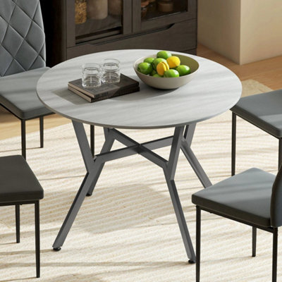Small Kitchen Table With Black Steel Legs, Dining Table, Grey - image 1