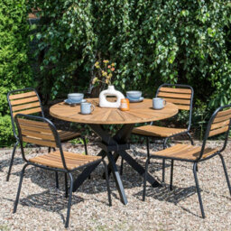 Wyld And Coco Noblewood Garden Dining Table Light Brown Acacia Round Top 110Cm - thumbnail 2