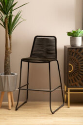 Orsina Black Rope Bar Chair, Backrest Outdoor Iron Bar Stool, Footrest Black Rope Iron Chair, Rust-Free Rope Chair - thumbnail 2