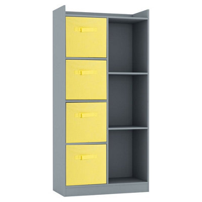 Urbn-Living Urbnliving Height 128Cm Wooden Grey 7 Cube Bookcase With Yellow Drawers Tall Shelving Display Storage Unit Cabinet - image 1