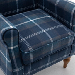 Wingback Tartan Armchair Soft Padded Retro Check Leisure Chair Fabric Lounge For Living Room Bedroom - Blue - thumbnail 5