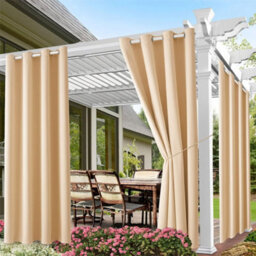 Lifeideas Outdoor Off-White Pavilion Terrace  Waterproof Curtain Garden Blackout Insulation Sunshade Eyelet Privacy Curtain 274Cm L - thumbnail 1