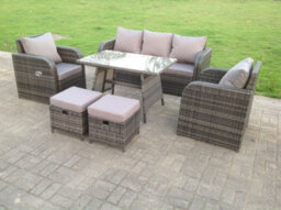 Fimous Grey Wicker Rattan Garden Furniture Set Lounge Sofa Reclining Chair Dining Table Outdoor Small Footstools 7 Seater - thumbnail 3