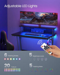 Songmics Gaming Desk With Led Lights And Built-In Power Outlets, Computer Desk With Monitor Shelf, Gaming Table, Ebony Black - thumbnail 4