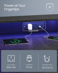 Songmics Gaming Desk With Led Lights And Built-In Power Outlets, Computer Desk With Monitor Shelf, Gaming Table, Ebony Black - thumbnail 3