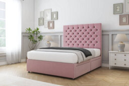 "Sloomy Mayfair Pink Plush Divan Bed Base 2 Drawers Same Side With 54"" Floor Standing Headboard 5' King" - thumbnail 3