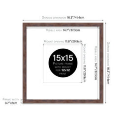"15X15"" Walnut Picture Frame - 15X15"" Square Frame With 12X12"" Mount For 15X15""/12X12"" Pictures Luxurious Style Room Decor, 1 Pack" - thumbnail 2