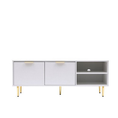 MMT Funiture Designs White mmt Tv Stand, Tv Stand Cabinet With Fluted Ribbed Gloss Doors And Legs, 130Cm Tv - image 1