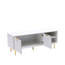 MMT Funiture Designs White mmt Tv Stand, Tv Stand Cabinet With Fluted Ribbed Gloss Doors And Legs, 130Cm Tv - thumbnail 3
