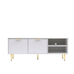 MMT Funiture Designs White mmt Tv Stand, Tv Stand Cabinet With Fluted Ribbed Gloss Doors And Legs, 130Cm Tv