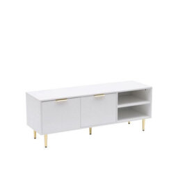 MMT Funiture Designs White mmt Tv Stand, Tv Stand Cabinet With Fluted Ribbed Gloss Doors And Legs, 130Cm Tv - thumbnail 2