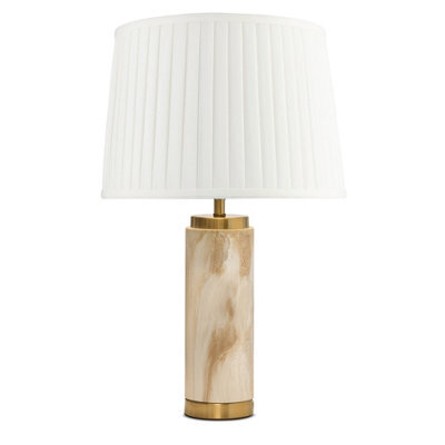 Lighting Supermarket Cylinder Cream Marble Effect Table Lamp With Cream Pleat Shade - image 1