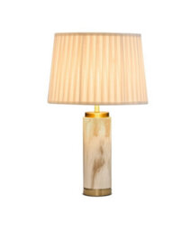 Lighting Supermarket Cylinder Cream Marble Effect Table Lamp With Cream Pleat Shade - thumbnail 2
