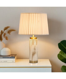 Lighting Supermarket Cylinder Cream Marble Effect Table Lamp With Cream Pleat Shade - thumbnail 6