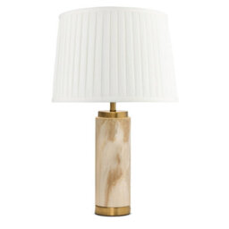 Lighting Supermarket Cylinder Cream Marble Effect Table Lamp With Cream Pleat Shade - thumbnail 1