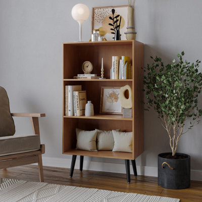 Urbn-Living Urbnliving 90Cm Height Wide Beech 3 Tier Bookcase Storage Cabinet Scandinavian Style Black Legs - image 1