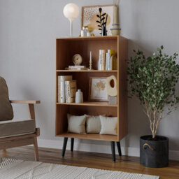 Urbn-Living Urbnliving 90Cm Height Wide Beech 3 Tier Bookcase Storage Cabinet Scandinavian Style Black Legs - thumbnail 1