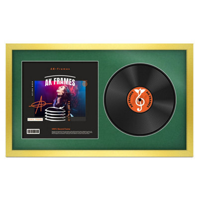 "30X17"" Gold Modern Vinyl Record Frame With Emerald Mount For 12 Inch Lp Album Cover & Disc - Ak Frames" - image 1