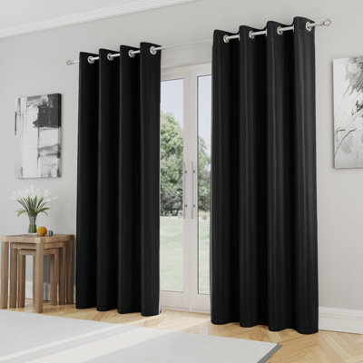 Enhanced Living Nightfall Plain Supersoft Black Thermal Blockout Eyelet Curtains (Pair) - 66 X 90 Inch (168 X 229Cm) - image 1