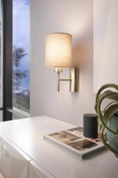 Eglo Pasteri Taupe And Satin Nickel Metal And Fabric Wall Light, (D) 15Cm