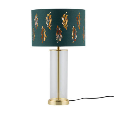 First Choice Lighting Aura - Satin Brass Table Lamp With Green Fern Cut Out Silver Shade - image 1