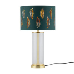 First Choice Lighting Aura - Satin Brass Table Lamp With Green Fern Cut Out Silver Shade