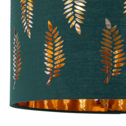 First Choice Lighting Aura - Satin Brass Table Lamp With Green Fern Cut Out Silver Shade - thumbnail 2