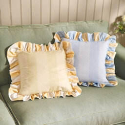 Wylder Birdie Stripe Ruffle Feather Filled Cushion, Lemon/sky, 45 X 45Cm - thumbnail 4