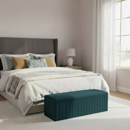 120Cm Wide Lux Ottoman Storage Box, Emerald Green Velvet Upholstered Full Striped Storage Ottoman Box - thumbnail 2