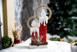 Shatchi 51Cm Christmas Pre Lit Twin Candles Battery Operated Glitter Foam Snow Covered Finish Table Decoration Red - thumbnail 3