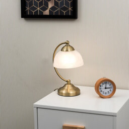 Valuelights Stamford Curved Antique Brass And Frosted Glass Bedside Table Lamp - thumbnail 4