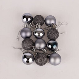 Shatchi 30mm/12Pcs Christmas Baubles Shatterproof Dark Grey,tree Decorations - thumbnail 3