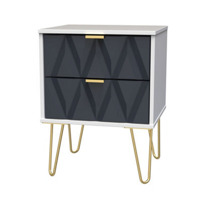 Pesaro Ready Assembled Matt Indigo & White No Effect 2 Drawer Bedside Chest (H)505mm (W)395mm (D)415mm - image 1