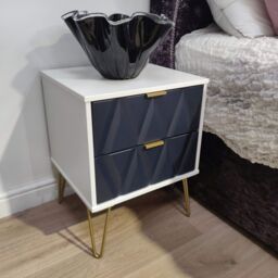 Pesaro Ready Assembled Matt Indigo & White No Effect 2 Drawer Bedside Chest (H)505mm (W)395mm (D)415mm - thumbnail 3