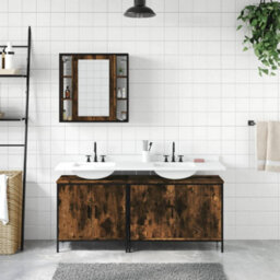 Berkfield 3 Piece Bathroom Cabinet Set Smoked Oak Engineered Wood - thumbnail 3