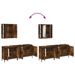 Berkfield 3 Piece Bathroom Cabinet Set Smoked Oak Engineered Wood - thumbnail 9