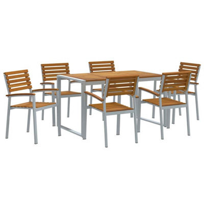 Berkfield Modern Garden Dining Set 7 Pcs Grey And Brown Solid Acacia Wood