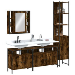 Berkfield 4 Piece Bathroom Cabinet Set Smoked Oak Engineered Wood - thumbnail 1