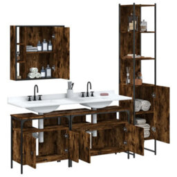Berkfield 4 Piece Bathroom Cabinet Set Smoked Oak Engineered Wood - thumbnail 4