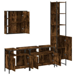 Berkfield 4 Piece Bathroom Cabinet Set Smoked Oak Engineered Wood - thumbnail 5