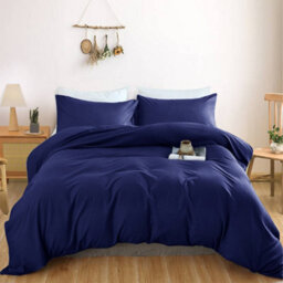 Ameha Double Dyed Duvet Cover Set Soft Microfiber 3 Piece Navy Blue Bedding Quilt Cover 200 X 200 Cm With Matching Pillowcase - thumbnail 4
